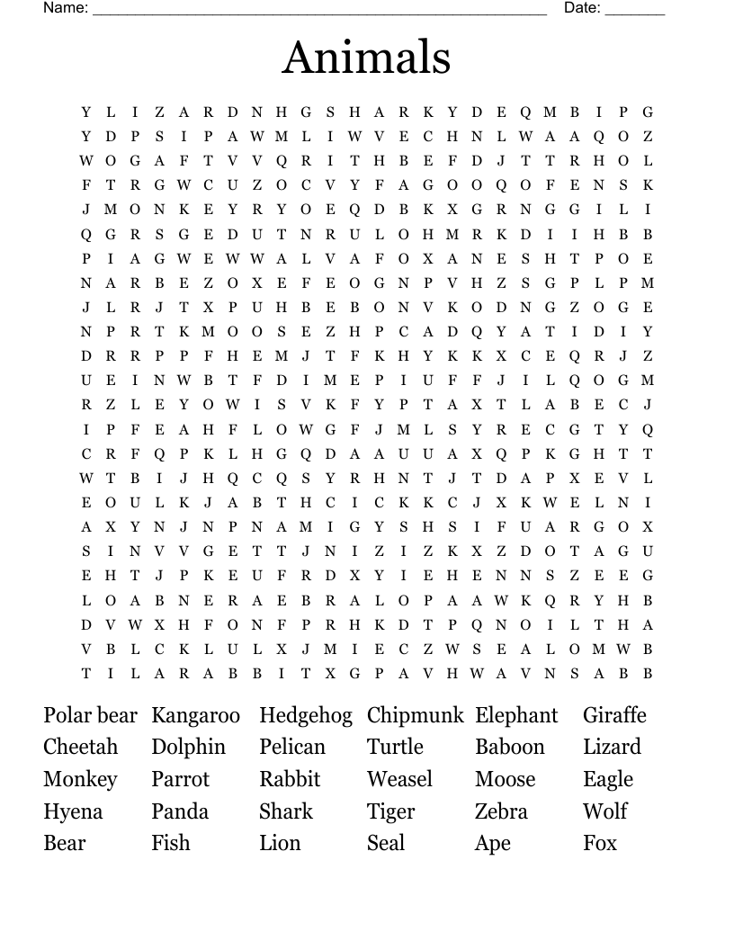 Animals Word Search