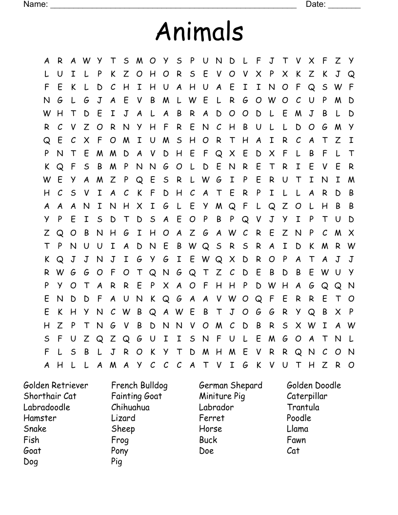 Animals Word Search