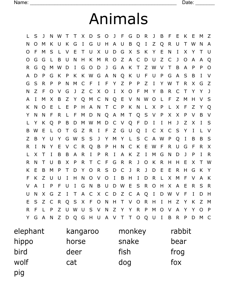 Animals Word Search