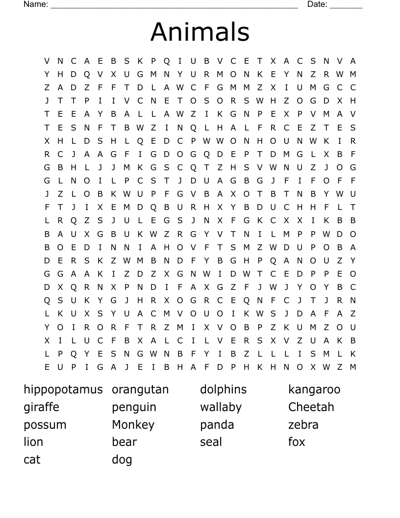 Animals Word Search