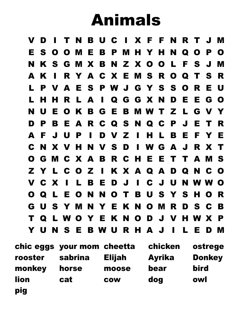 Animals Word Search