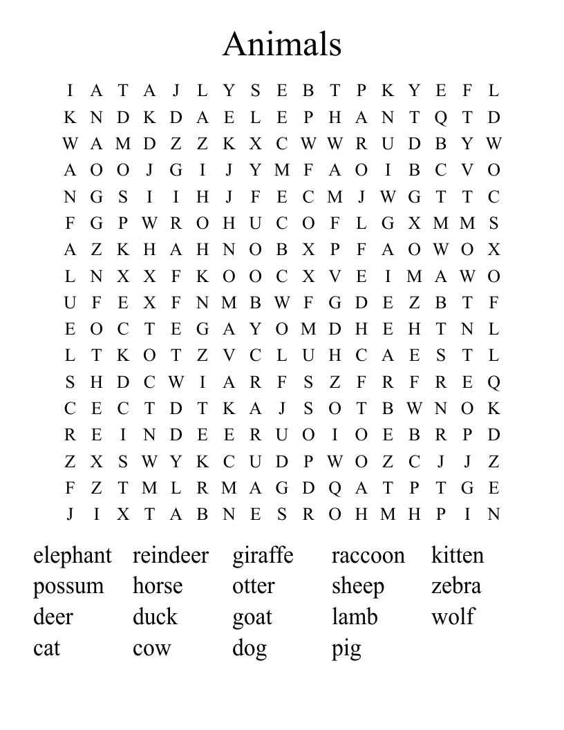 Animals Word Search
