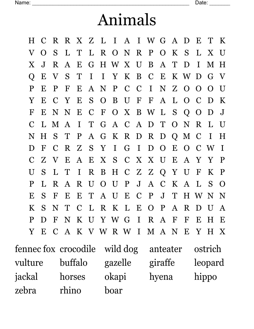 Animals Word Search