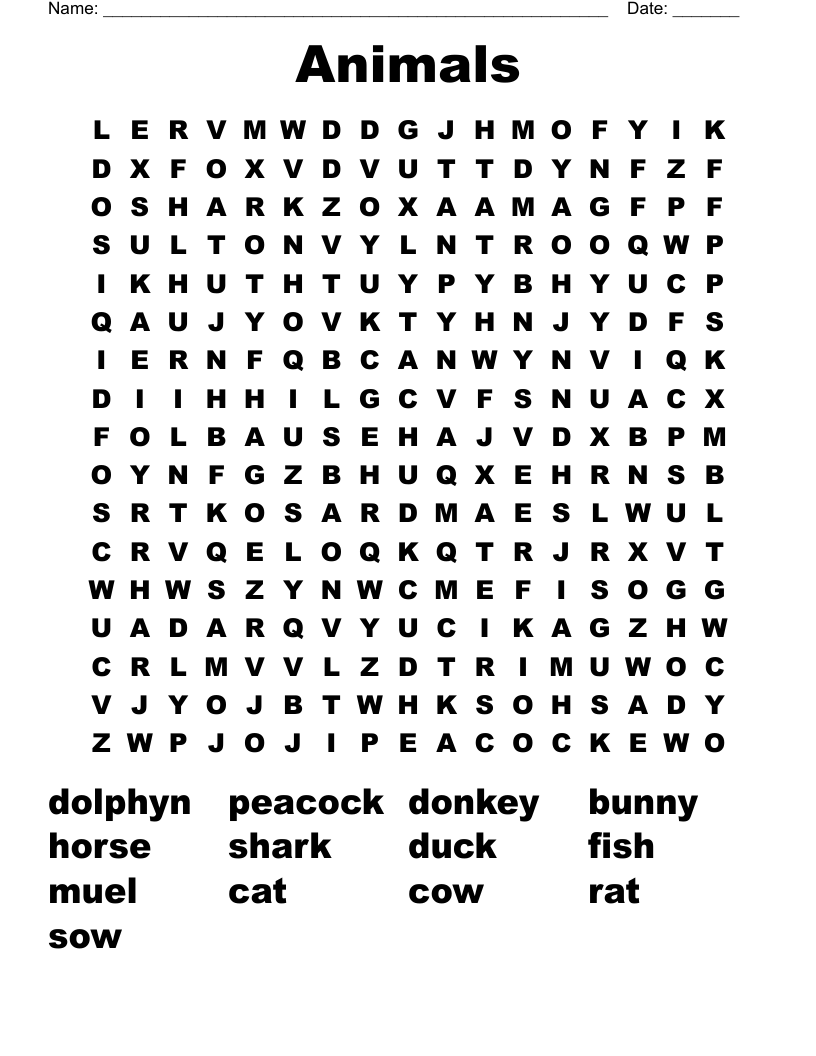 Animals Word Search