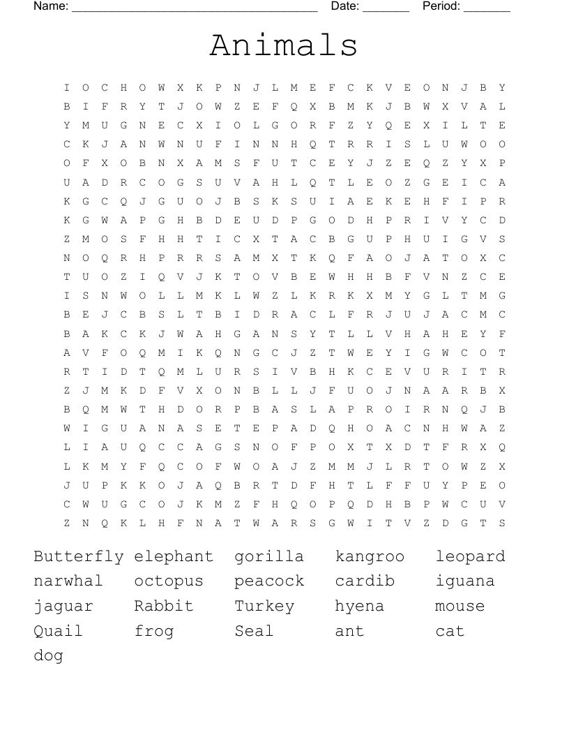 Animals Word Search