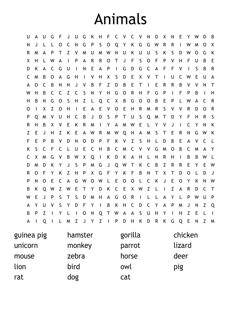 Animals Word Search