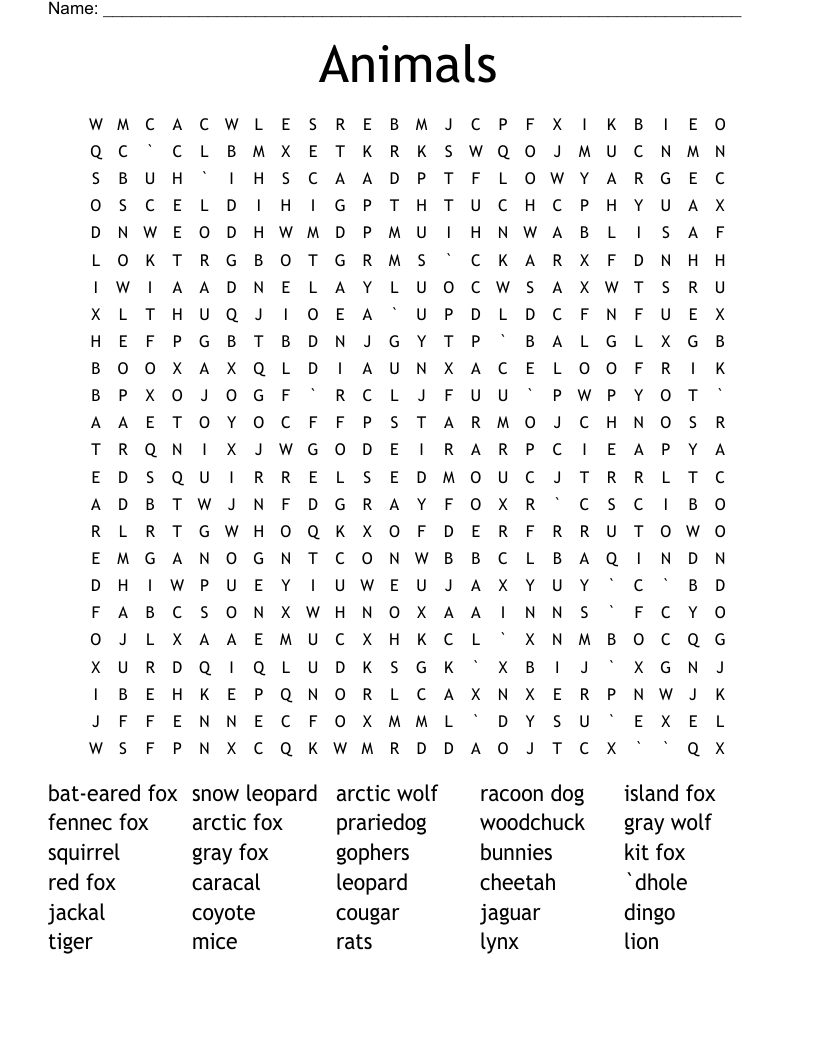 Animals Word Search