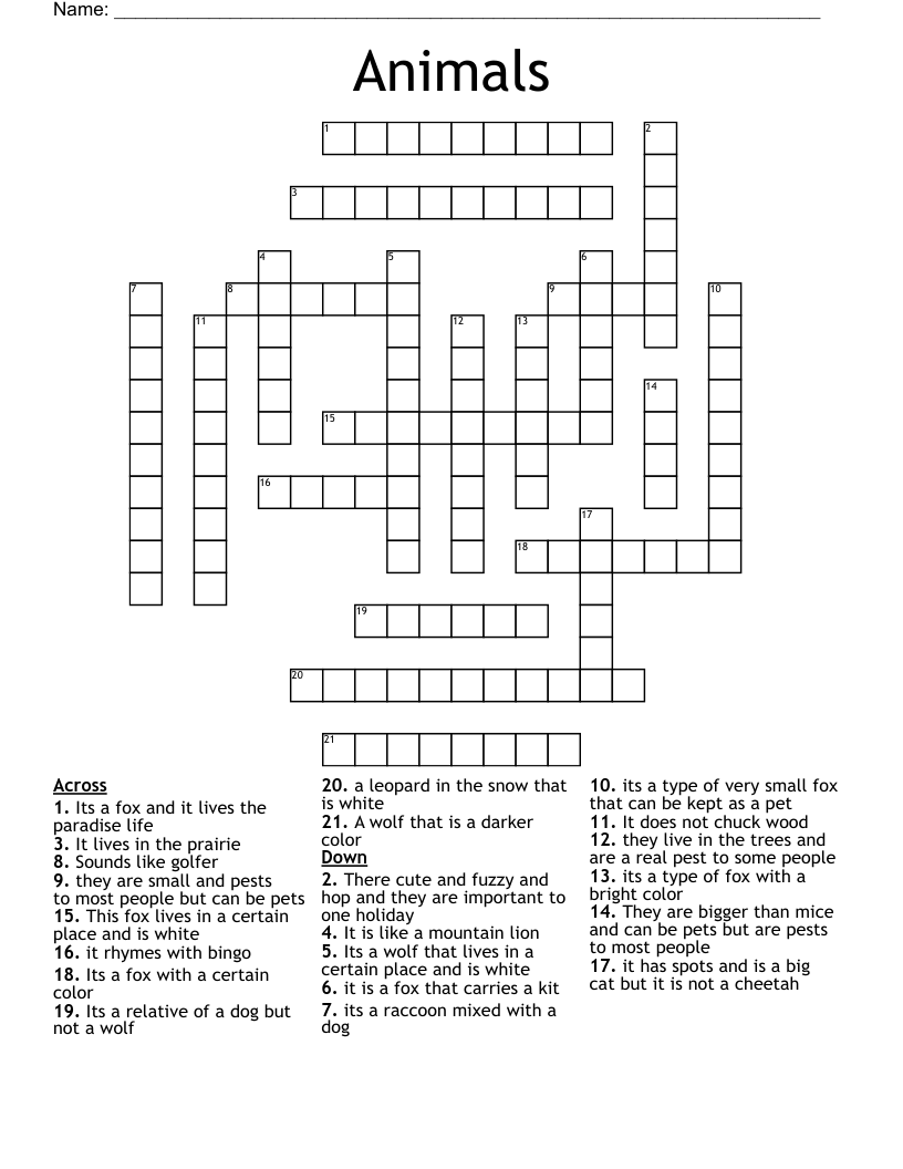 Animals Crossword