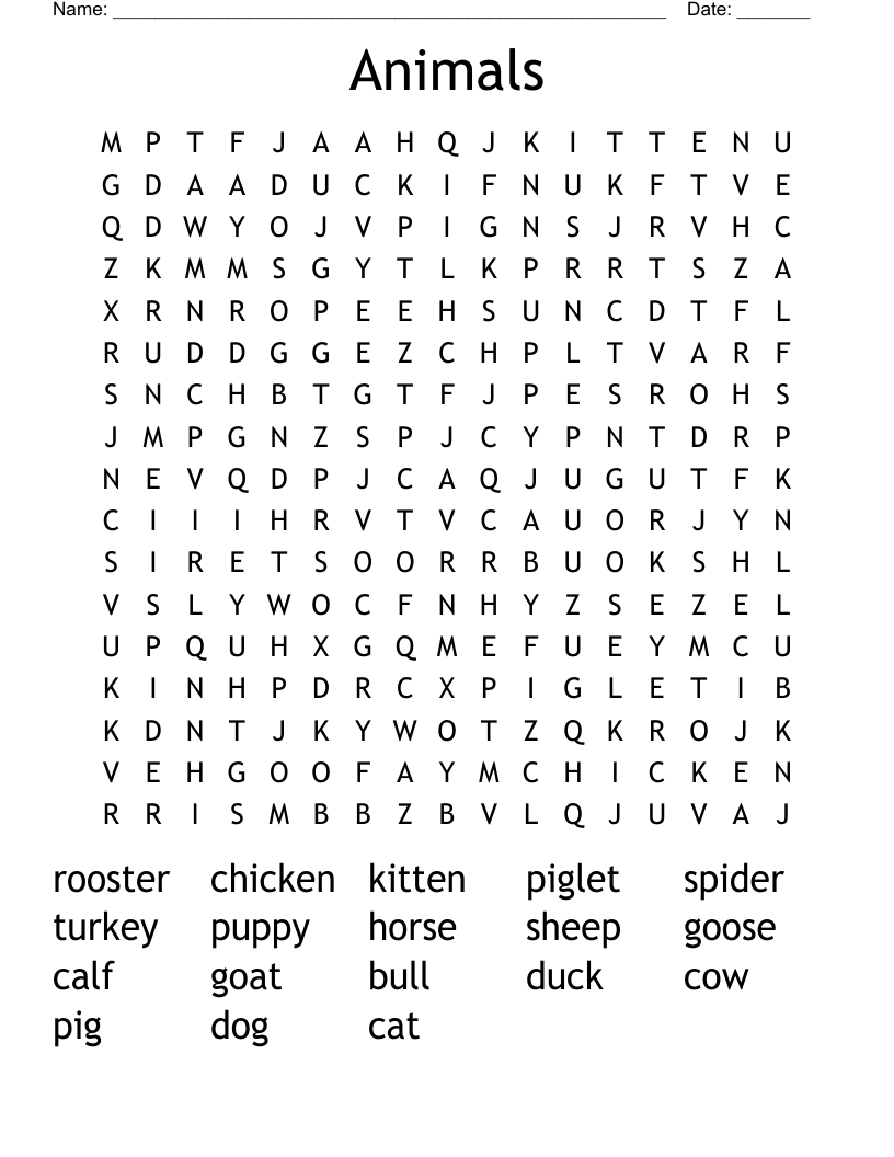 Animals Word Search