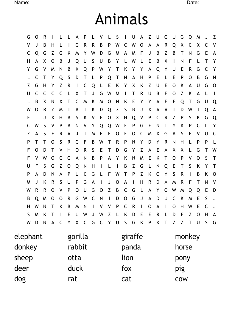 Animals Word Search