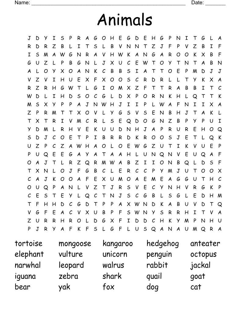 Animals Word Search