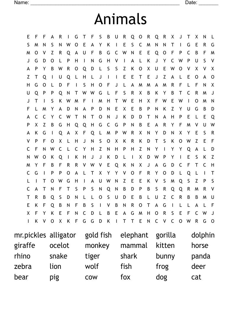 Animals Word Search