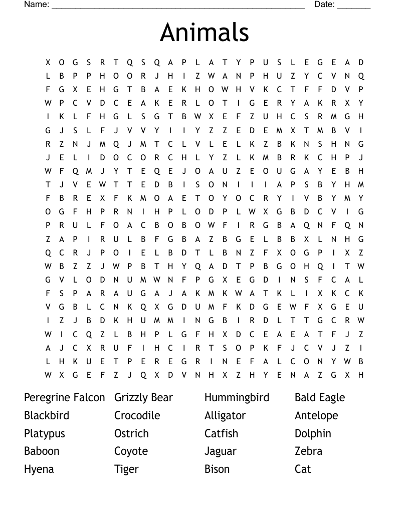 Animals Word Search