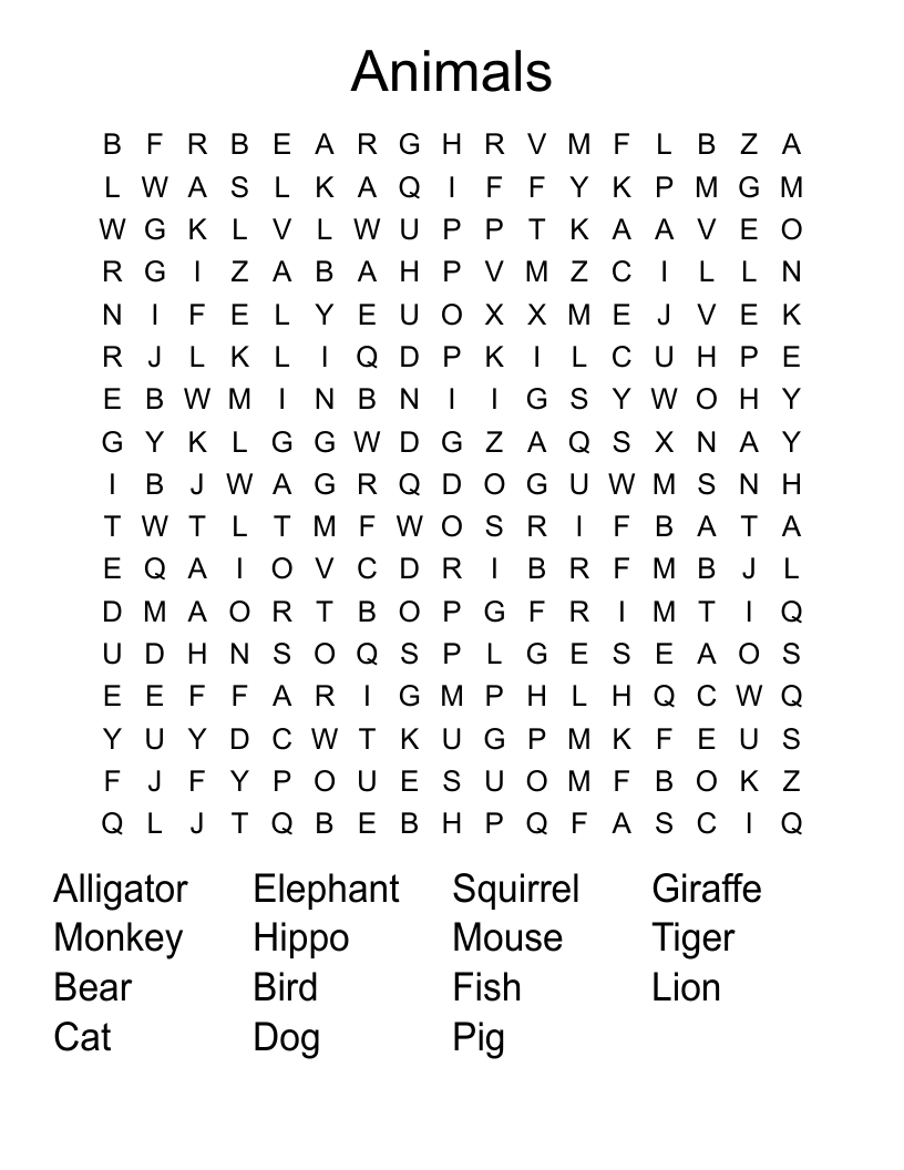 Animals Word Search