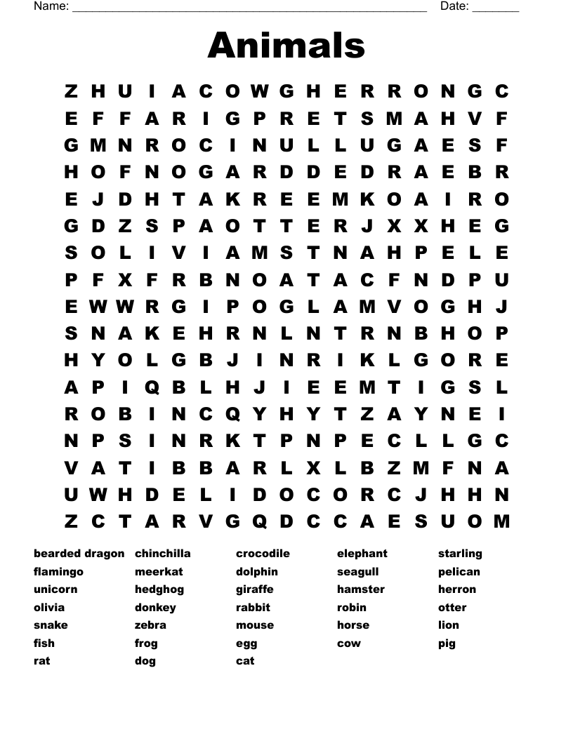 Animals Word Search