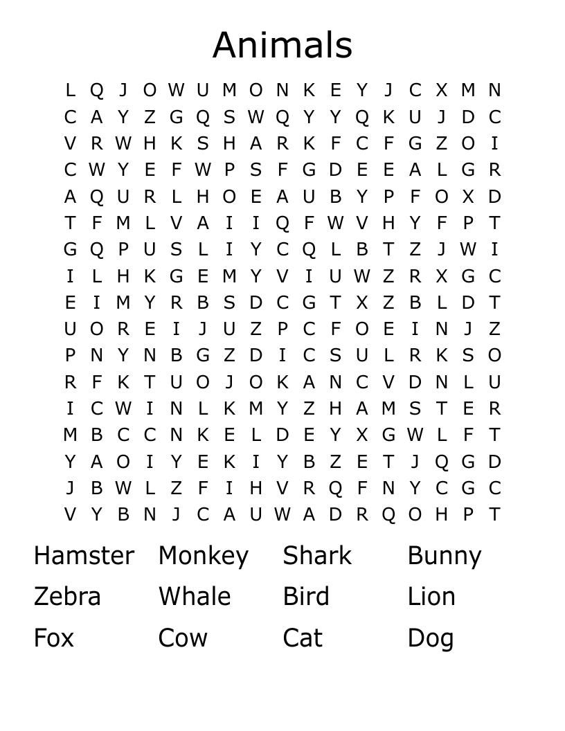 Animals Word Search
