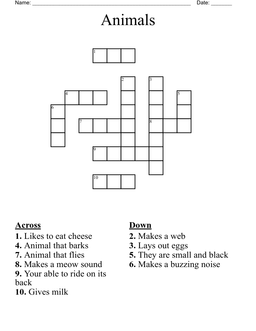 Animals Crossword