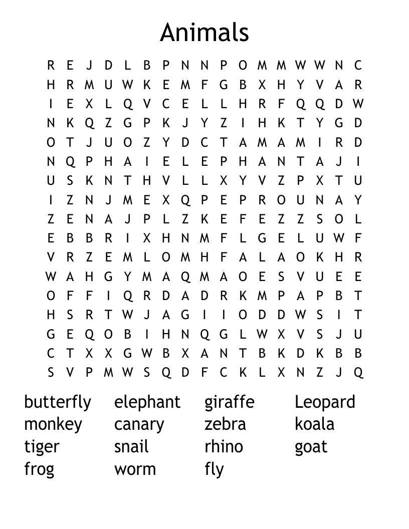 Animals Word Search