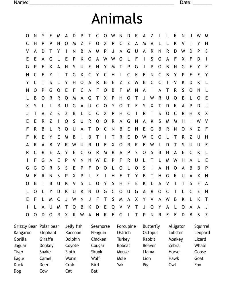 Animals Word Search