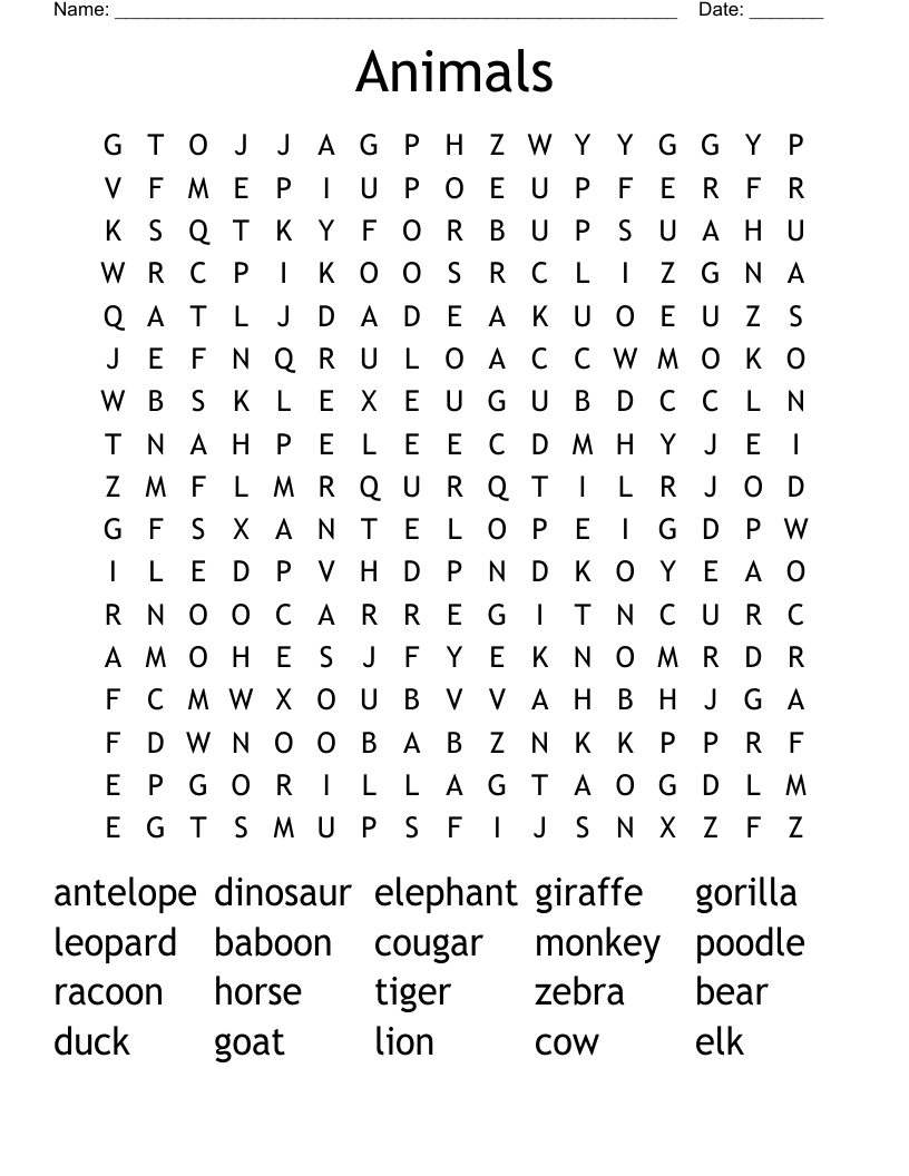 Animals Word Search