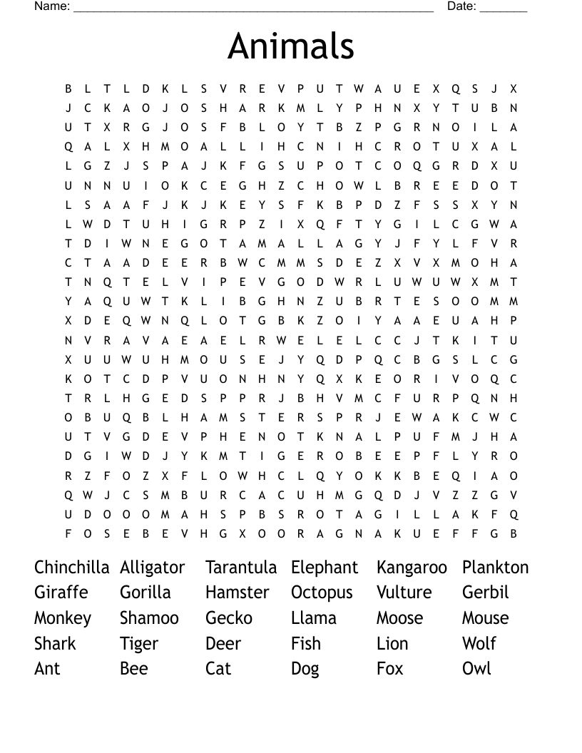 Animals Word Search