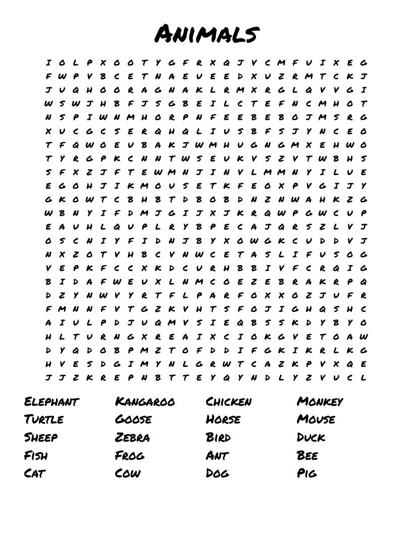 Animals Word Search