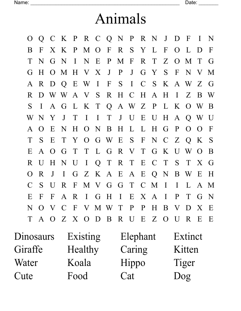 Animals Word Search