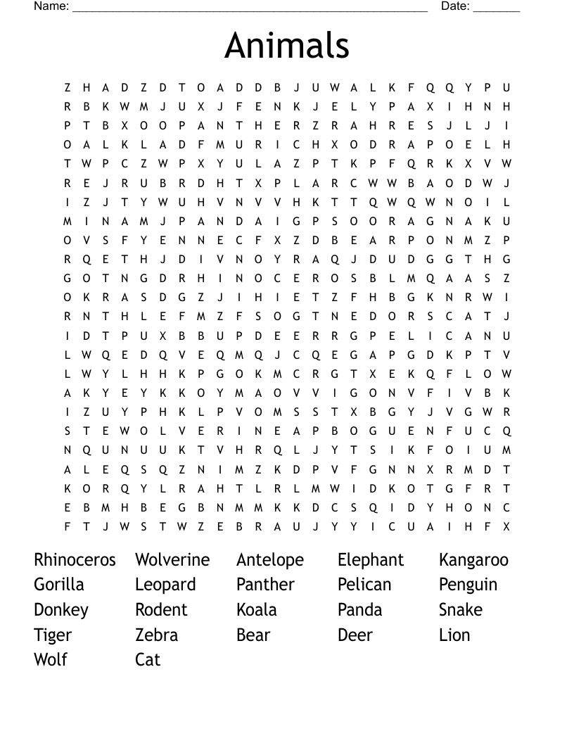 Animals Word Search