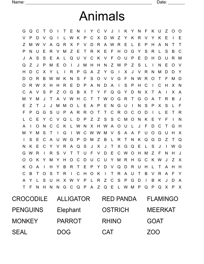 Animals Word Search