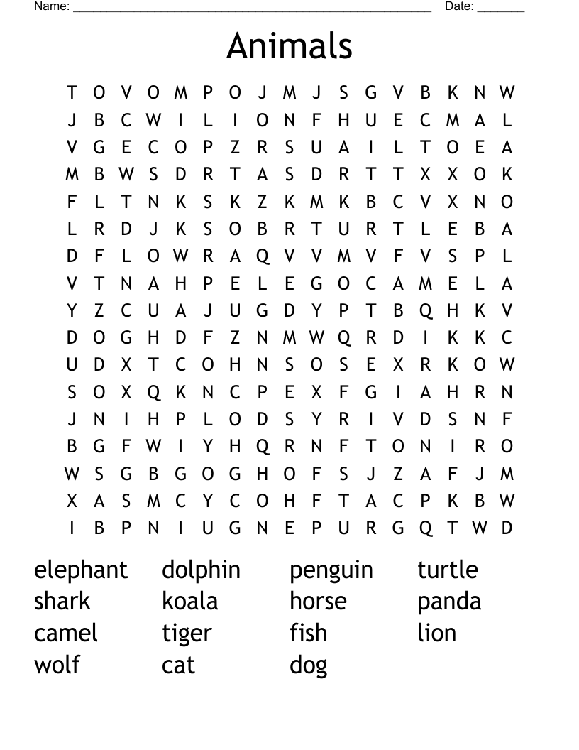 Animals Word Search