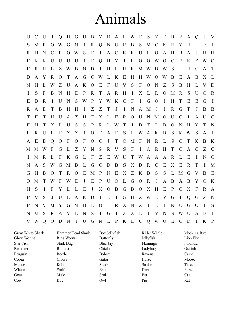 Animals Word Search