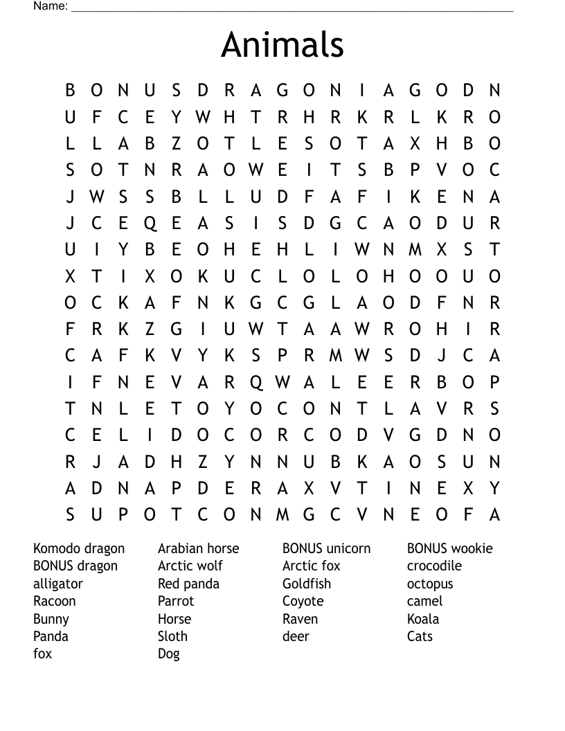 Animals Word Search