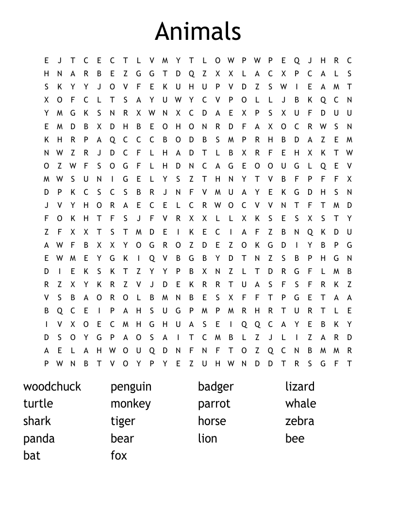 Animals Word Search