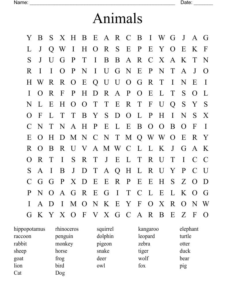 Animals Word Search