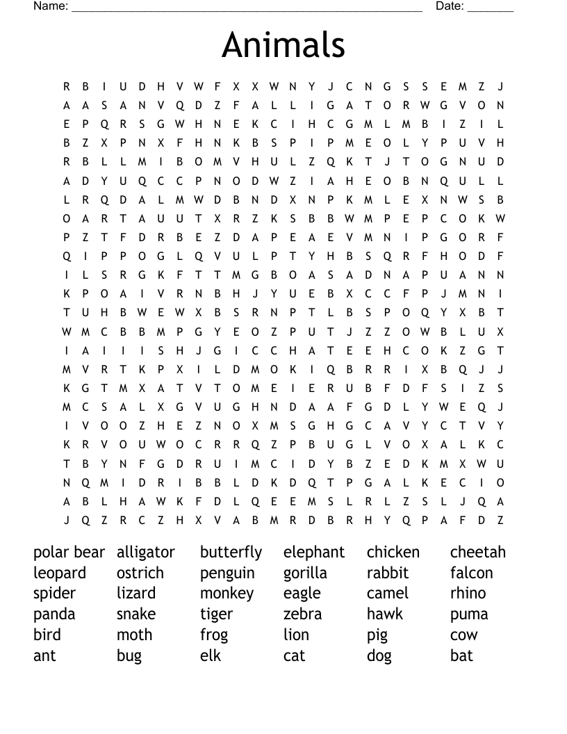 Animals Word Search
