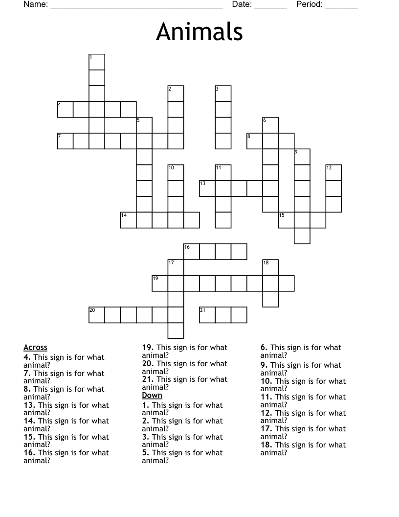 Animals Crossword