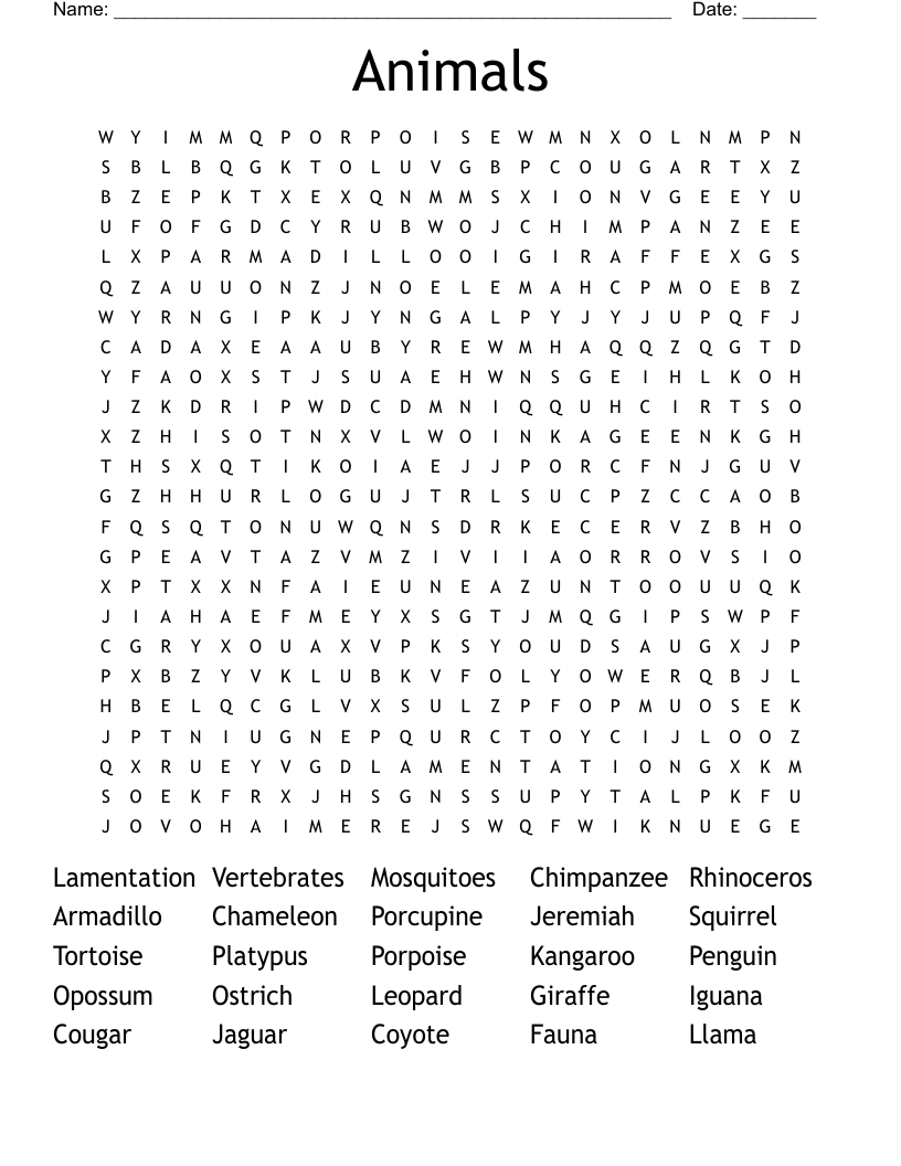Animals Word Search