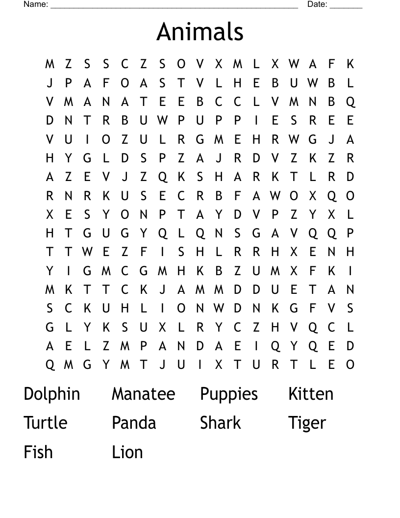 Animals Word Search