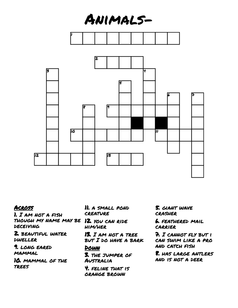 Animals- Crossword