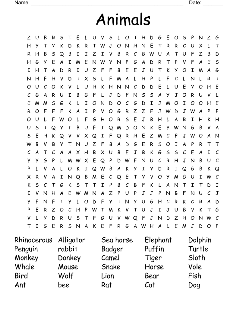 Animals Word Search