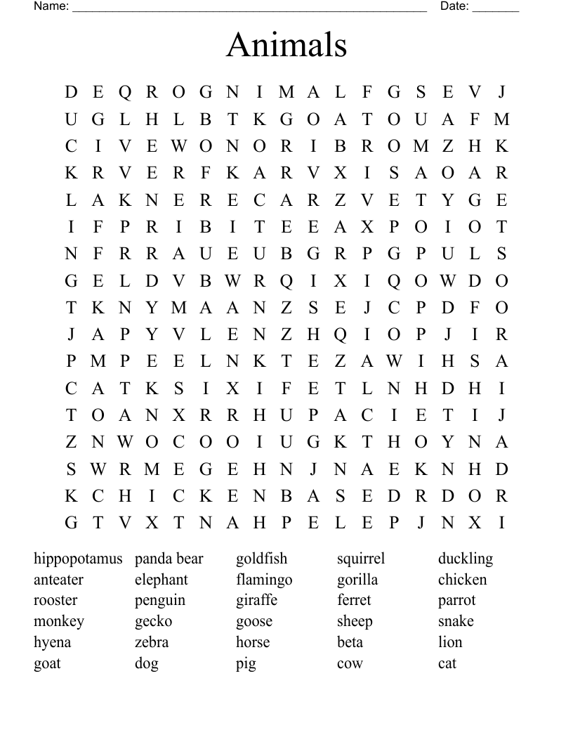 Animals Word Search