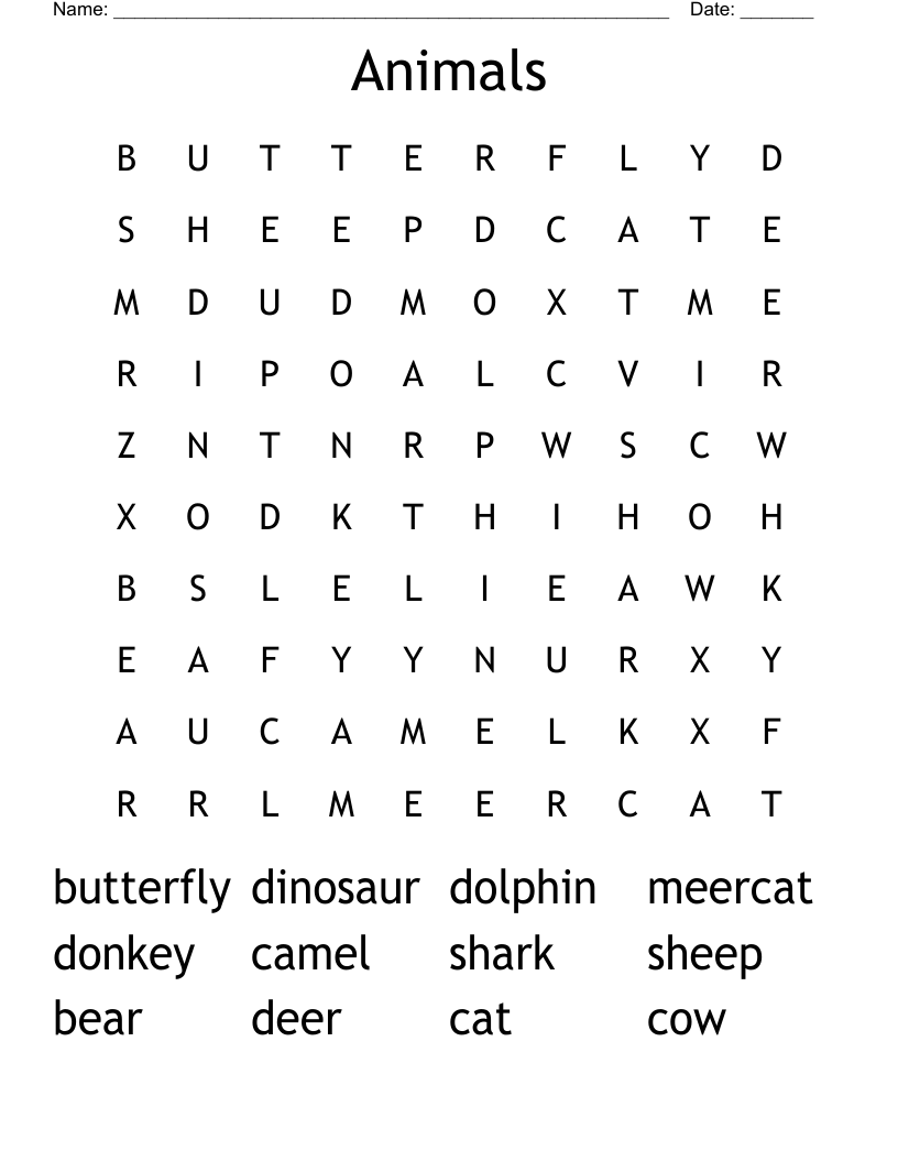 Animals Word Search