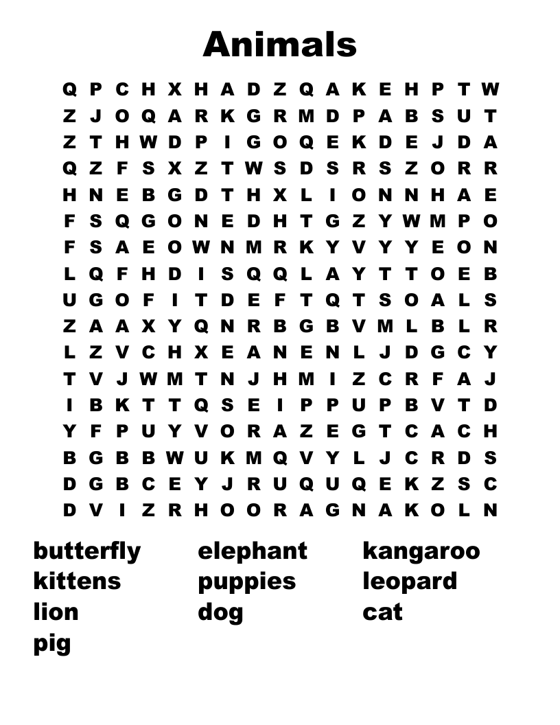 Animals Word Search