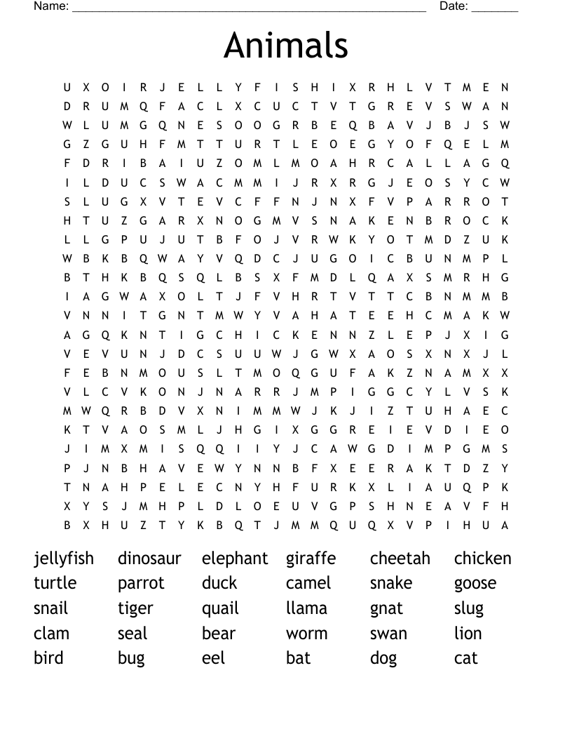 Animals Word Search