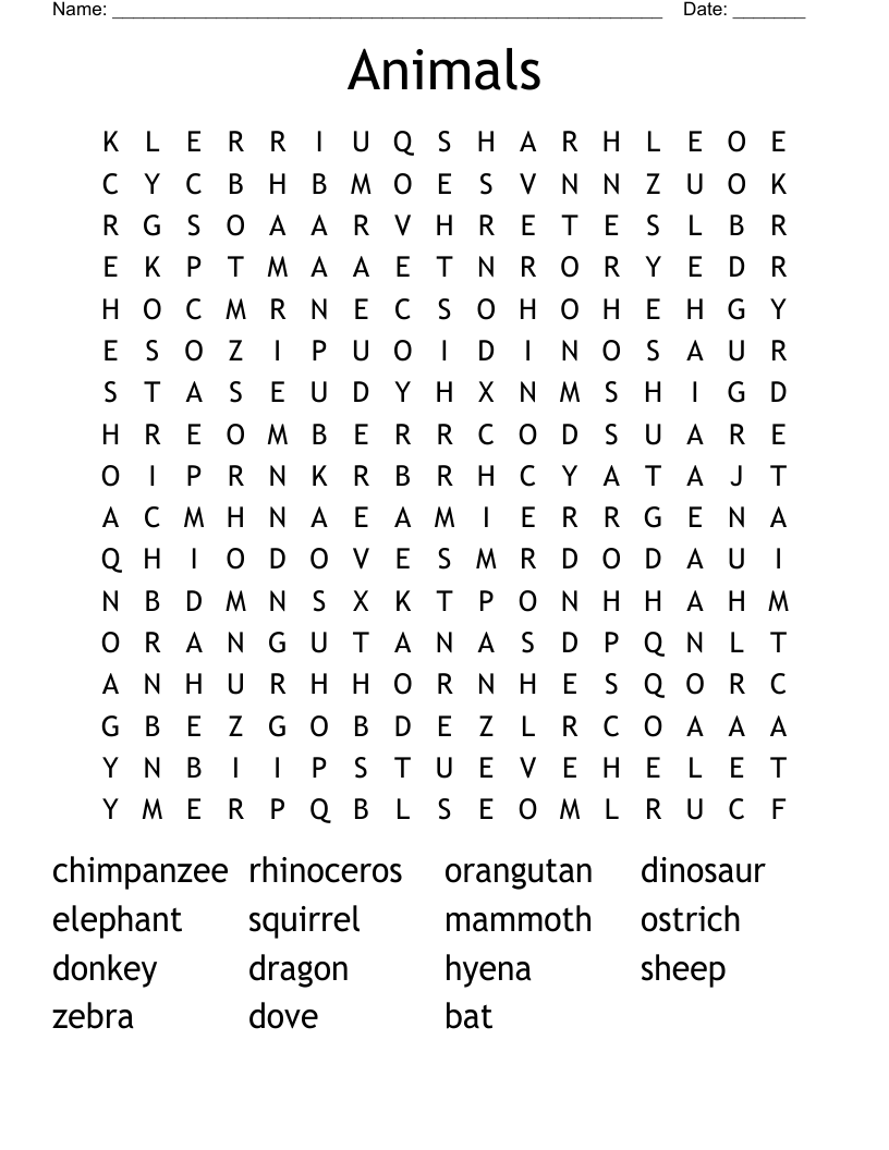Animals Word Search