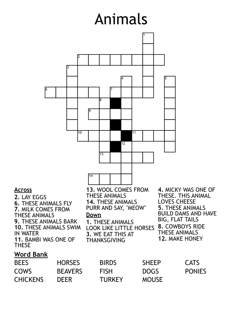 Animals Crossword