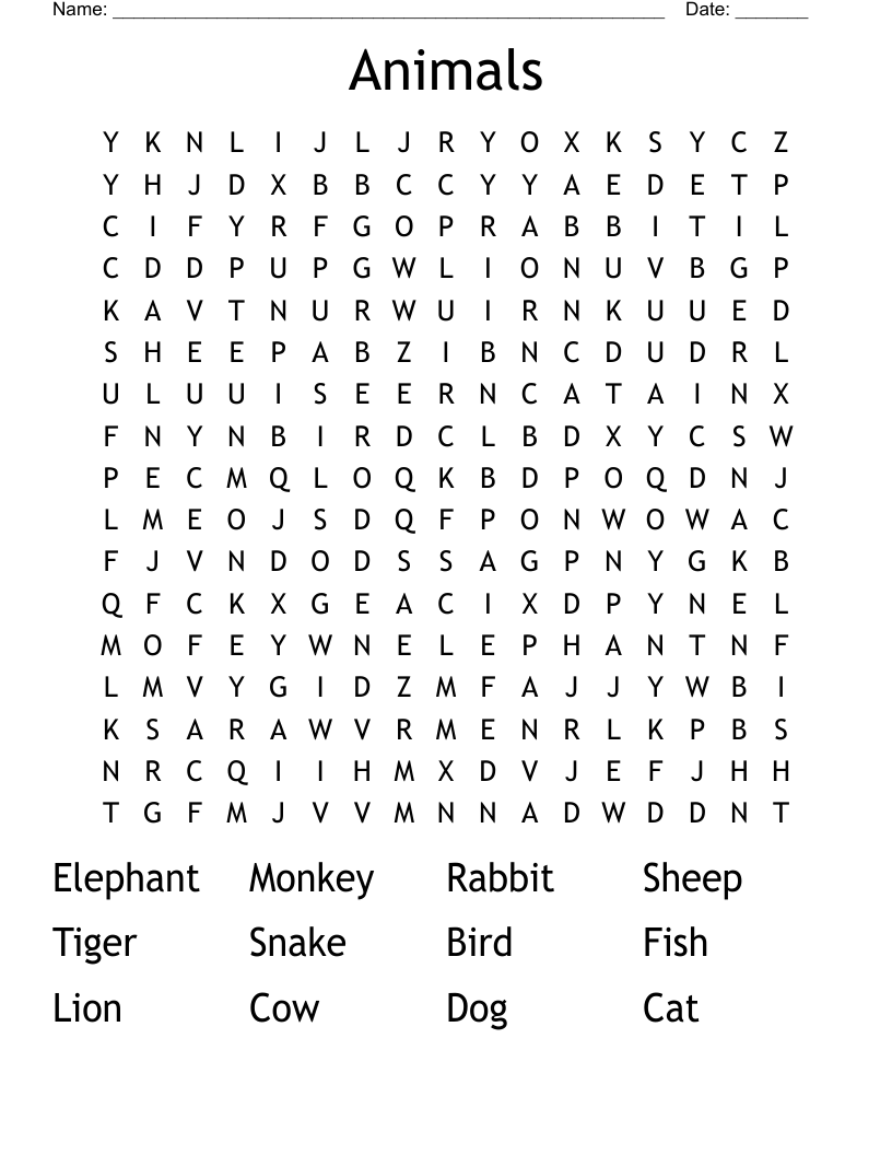 Animals Word Search