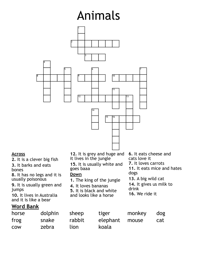 Animals Crossword