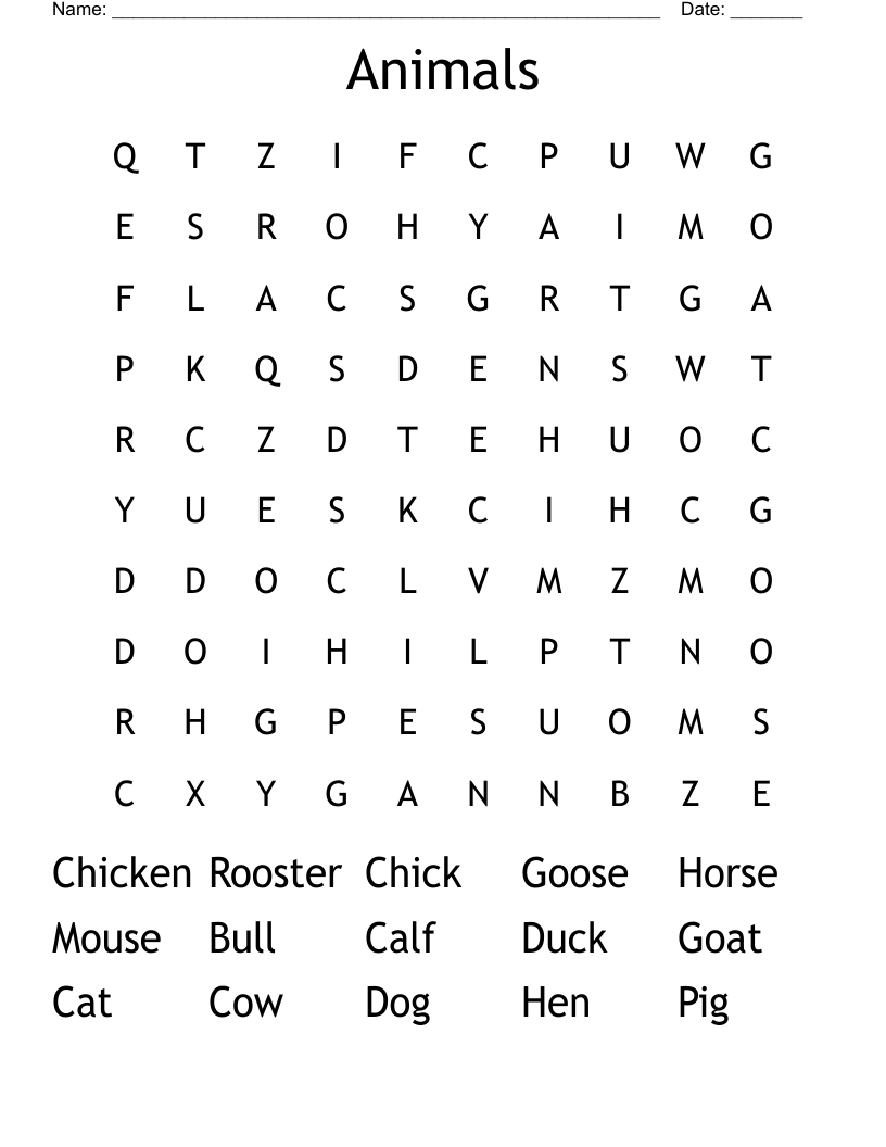 Animals Word Search