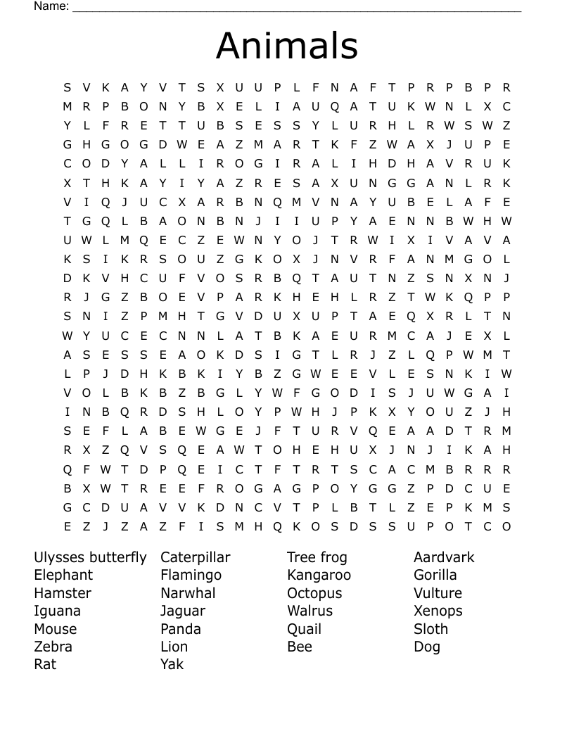 Animals Word Search